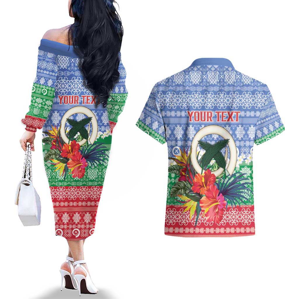 Personalised Shefa Joyeux Noel Couples Matching Off The Shoulder Long Sleeve Dress and Hawaiian Shirt Proud To Be a Ni-Van Sand Drawing Art - Polynesian Pride