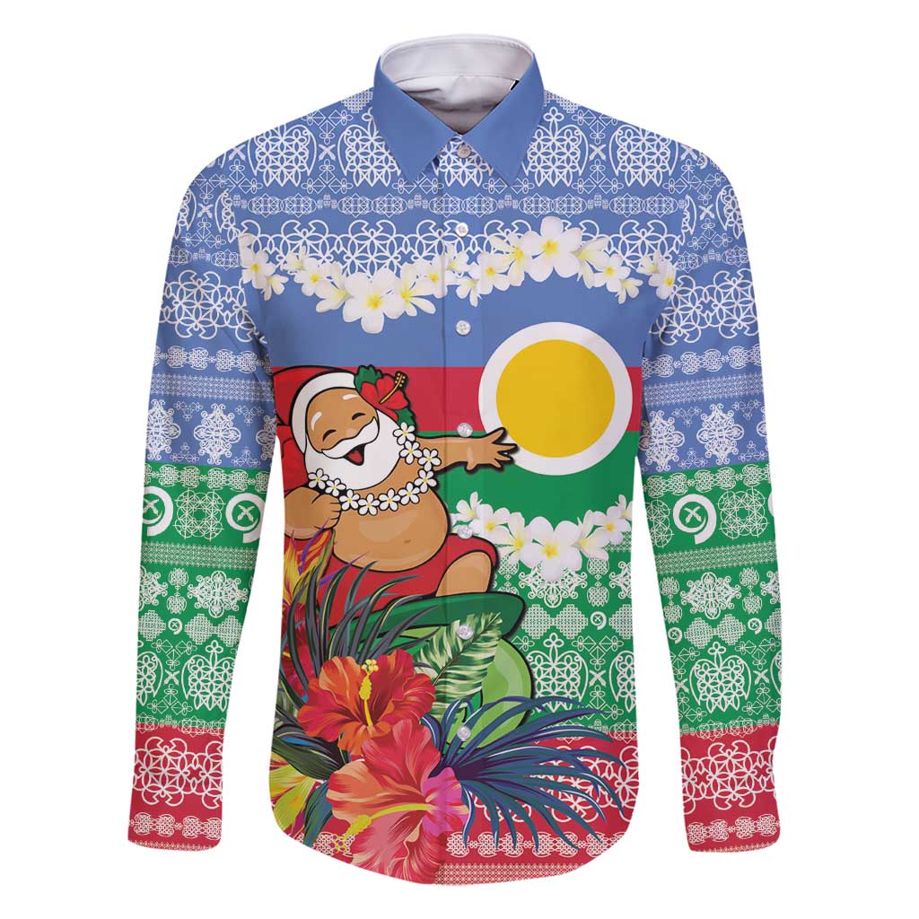 Personalised Shefa Joyeux Noel Family Matching Long Sleeve Bodycon Dress and Hawaiian Shirt Proud To Be a Ni-Van Sand Drawing Art LT9 Dad's Shirt - Long Sleeve Blue - Polynesian Pride