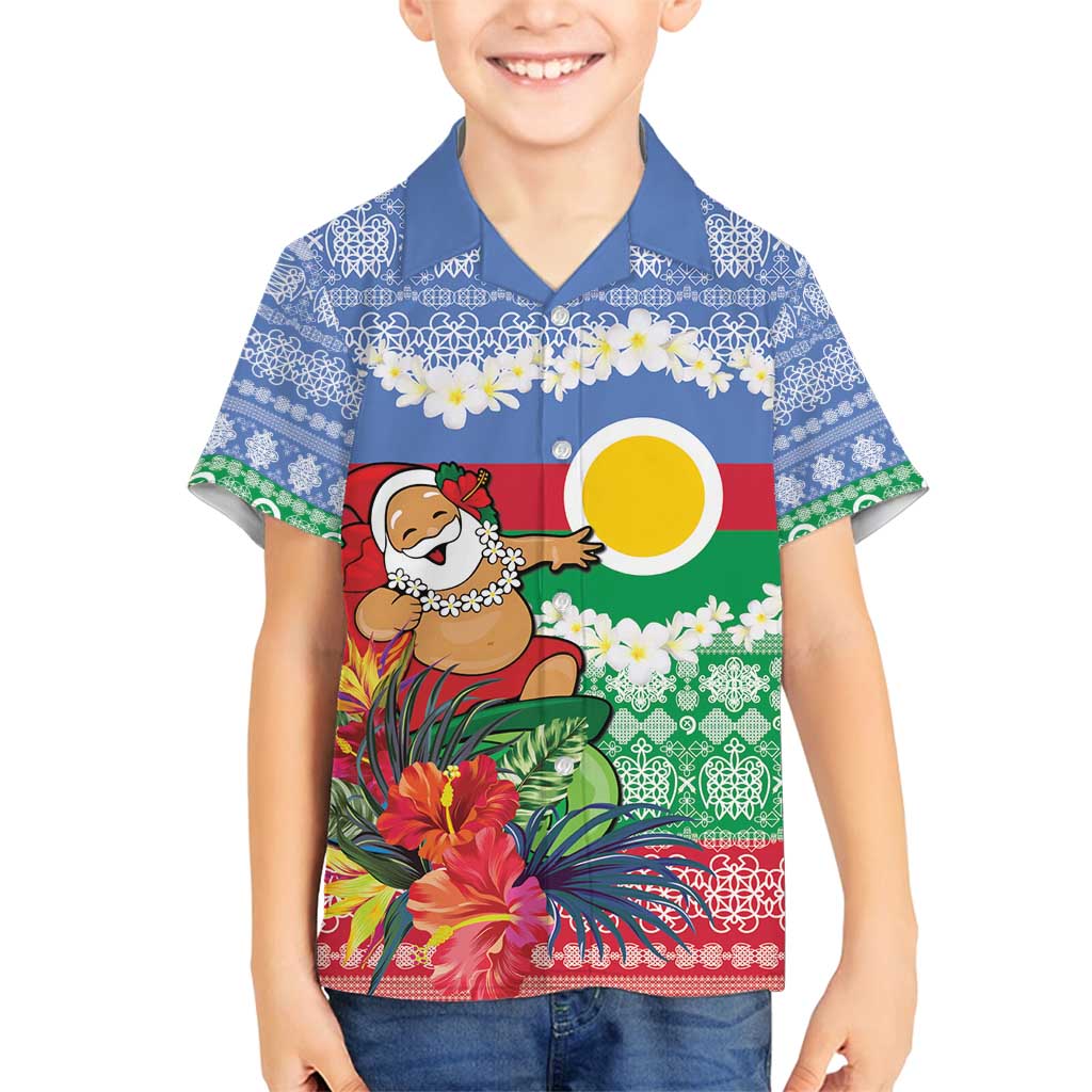 Personalised Shefa Joyeux Noel Family Matching Long Sleeve Bodycon Dress and Hawaiian Shirt Proud To Be a Ni-Van Sand Drawing Art LT9 Son's Shirt Blue - Polynesian Pride