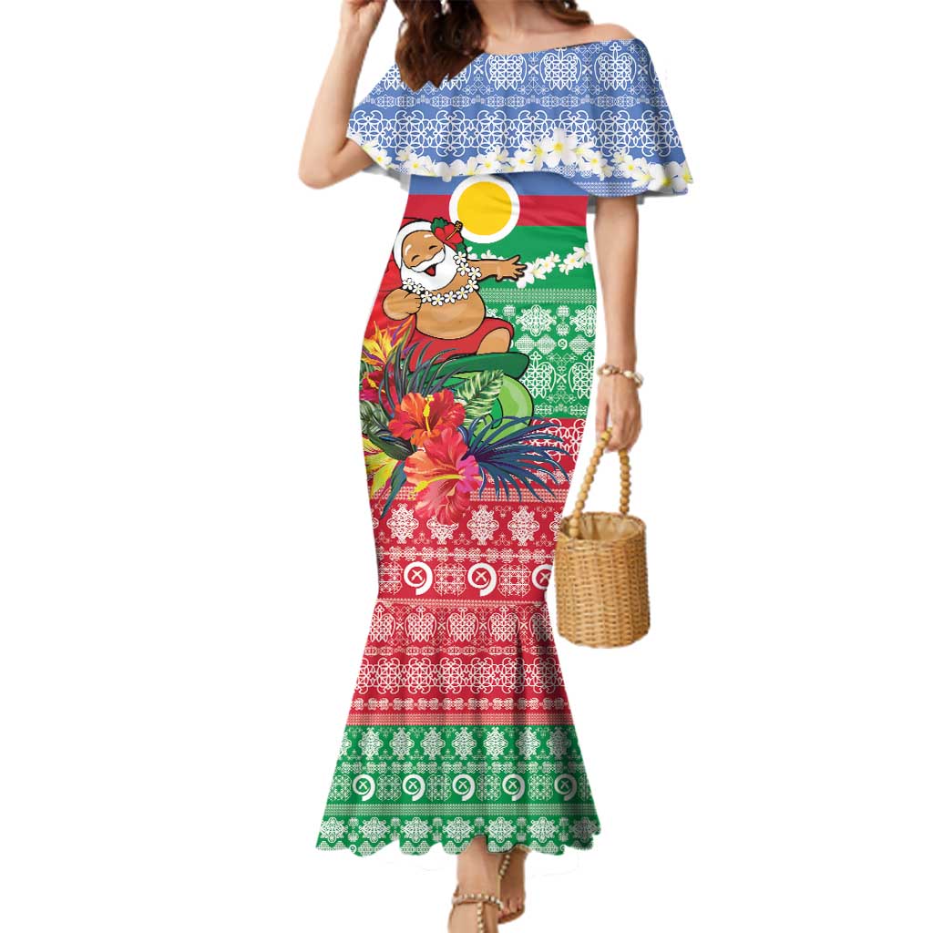 Personalised Shefa Joyeux Noel Family Matching Mermaid Dress and Hawaiian Shirt Proud To Be a Ni-Van Sand Drawing Art LT9 Mom's Dress Blue - Polynesian Pride