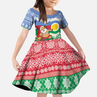 Personalised Shefa Joyeux Noel Family Matching Puletasi and Hawaiian Shirt Proud To Be a Ni-Van Sand Drawing Art LT9 Daughter's Dress Blue - Polynesian Pride