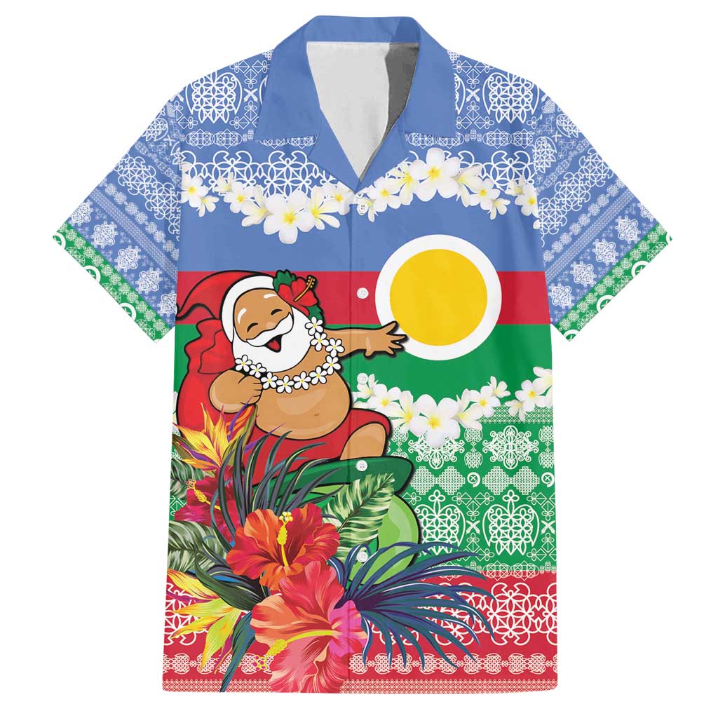 Personalised Shefa Joyeux Noel Family Matching Puletasi and Hawaiian Shirt Proud To Be a Ni-Van Sand Drawing Art LT9 Dad's Shirt - Short Sleeve Blue - Polynesian Pride