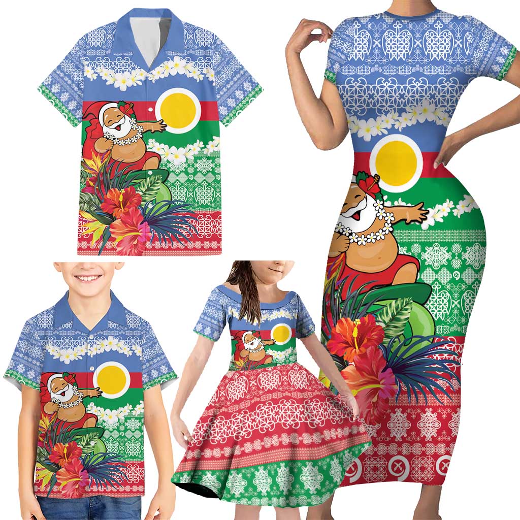 Personalised Shefa Joyeux Noel Family Matching Short Sleeve Bodycon Dress and Hawaiian Shirt Proud To Be a Ni-Van Sand Drawing Art - Polynesian Pride