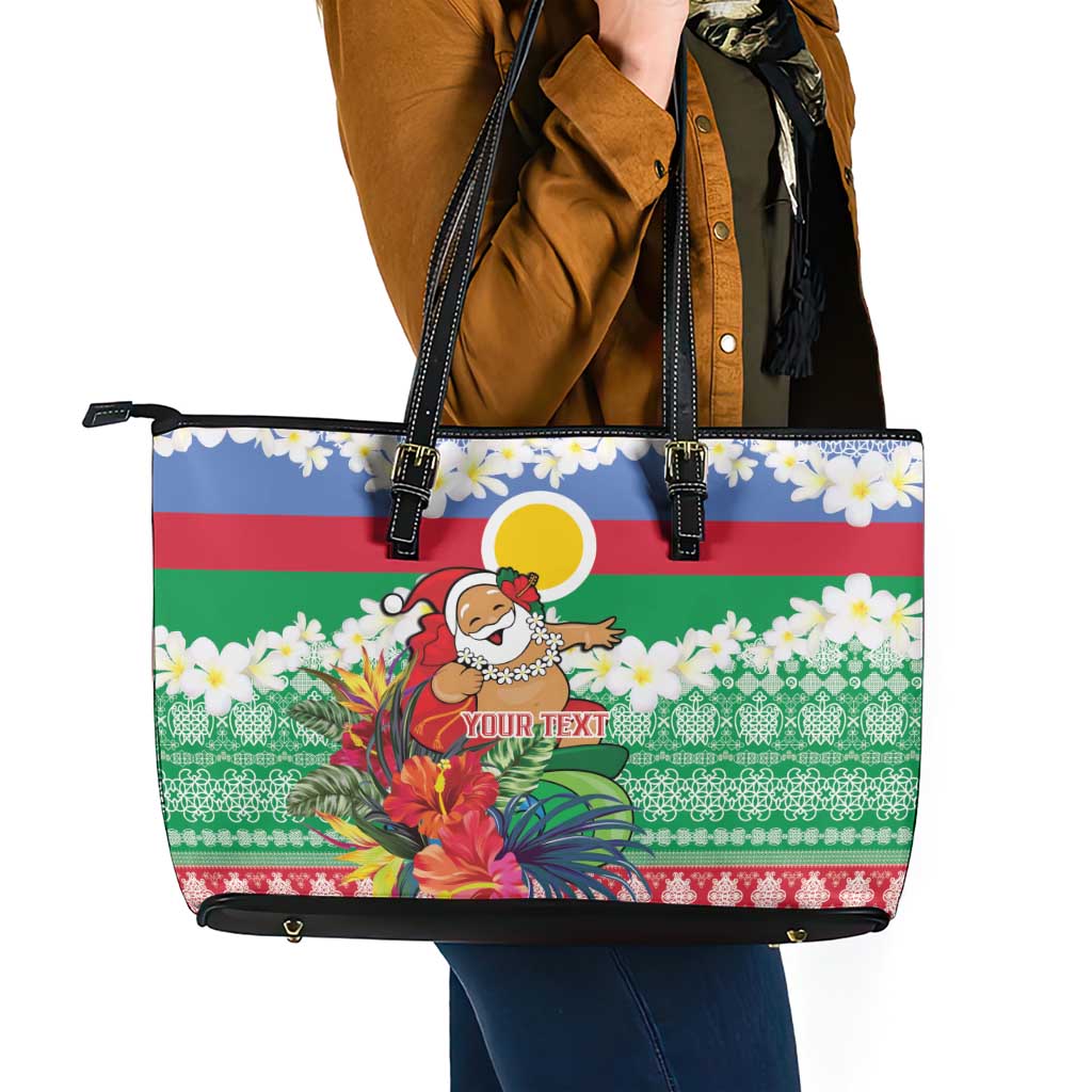 Personalised Shefa Joyeux Noel Leather Tote Bag Proud To Be a Ni-Van Sand Drawing Art - Polynesian Pride