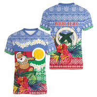 Personalised Shefa Joyeux Noel Women V-Neck T-Shirt Proud To Be a Ni-Van Sand Drawing Art - Polynesian Pride