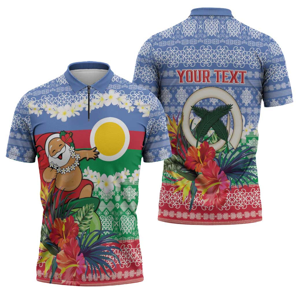 Personalised Shefa Joyeux Noel Zipper Polo Shirt Proud To Be a Ni-Van Sand Drawing Art - Polynesian Pride