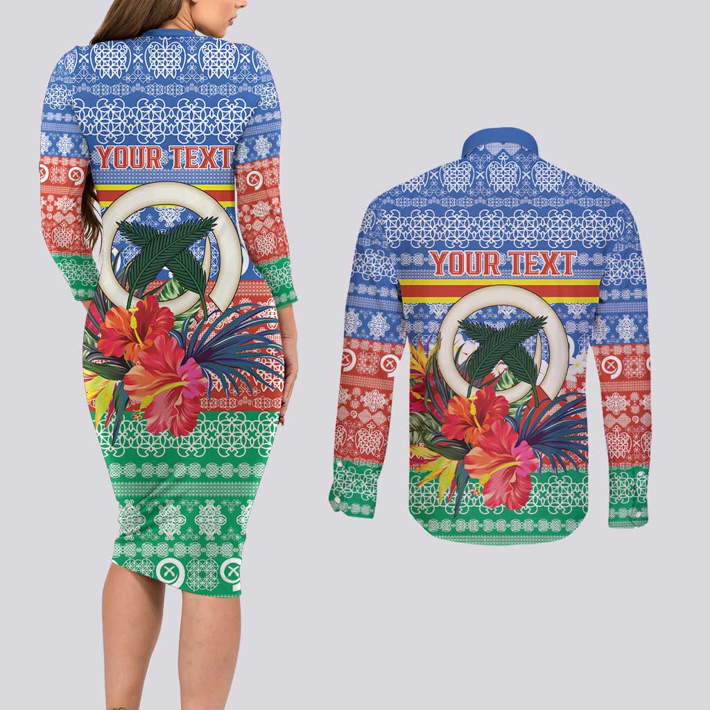 Personalised Tafea Joyeux Noel Couples Matching Long Sleeve Bodycon Dress and Long Sleeve Button Shirt Proud To Be a Ni-Van Sand Drawing Art LT9 - Polynesian Pride