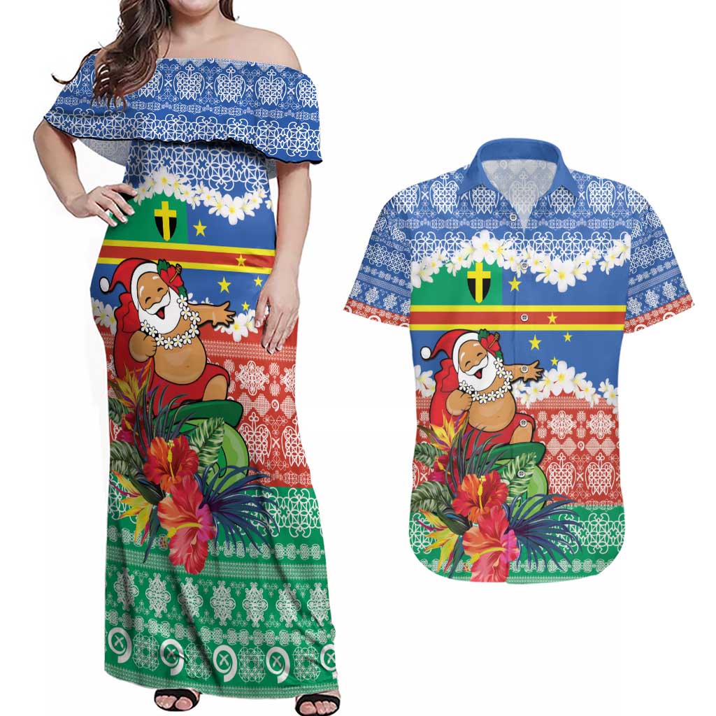 Personalised Tafea Joyeux Noel Couples Matching Off Shoulder Maxi Dress and Hawaiian Shirt Proud To Be a Ni-Van Sand Drawing Art - Polynesian Pride