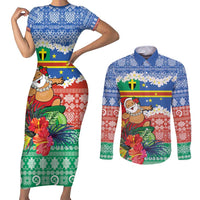 Personalised Tafea Joyeux Noel Couples Matching Short Sleeve Bodycon Dress and Long Sleeve Button Shirt Proud To Be a Ni-Van Sand Drawing Art LT9 Blue - Polynesian Pride