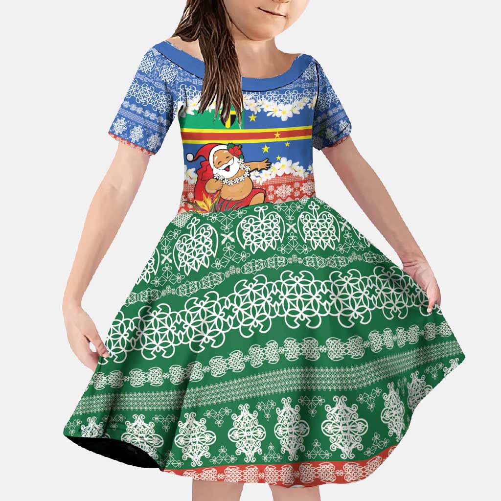 Personalised Tafea Joyeux Noel Family Matching Long Sleeve Bodycon Dress and Hawaiian Shirt Proud To Be a Ni-Van Sand Drawing Art LT9 Daughter's Dress Blue - Polynesian Pride