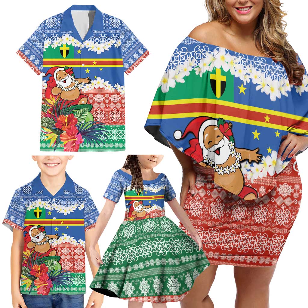 Personalised Tafea Joyeux Noel Family Matching Off Shoulder Short Dress and Hawaiian Shirt Proud To Be a Ni-Van Sand Drawing Art - Polynesian Pride