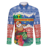 Personalised Tafea Joyeux Noel Family Matching Puletasi and Hawaiian Shirt Proud To Be a Ni-Van Sand Drawing Art LT9 Dad's Shirt - Long Sleeve Blue - Polynesian Pride