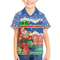 Personalised Tafea Joyeux Noel Family Matching Puletasi and Hawaiian Shirt Proud To Be a Ni-Van Sand Drawing Art LT9 Son's Shirt Blue - Polynesian Pride