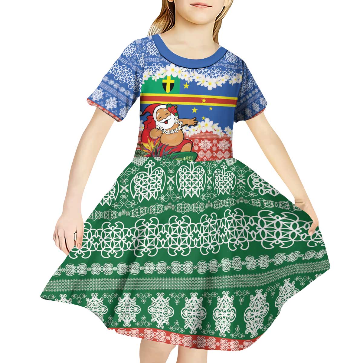 Personalised Tafea Joyeux Noel Kid Short Sleeve Dress Proud To Be a Ni-Van Sand Drawing Art - Polynesian Pride