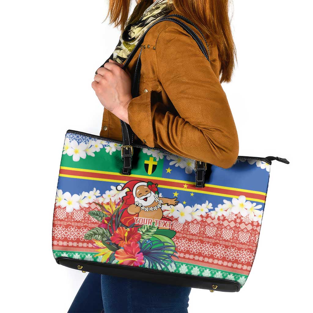 Personalised Tafea Joyeux Noel Leather Tote Bag Proud To Be a Ni-Van Sand Drawing Art - Polynesian Pride