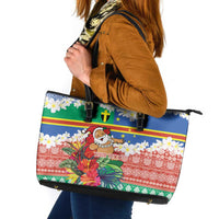 Personalised Tafea Joyeux Noel Leather Tote Bag Proud To Be a Ni-Van Sand Drawing Art - Polynesian Pride