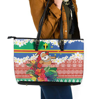 Personalised Tafea Joyeux Noel Leather Tote Bag Proud To Be a Ni-Van Sand Drawing Art - Polynesian Pride