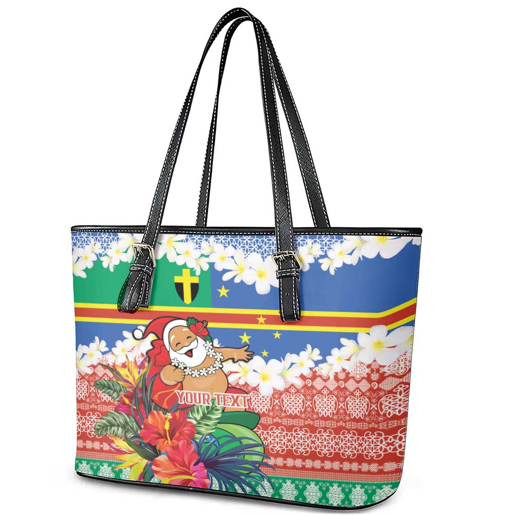 Personalised Tafea Joyeux Noel Leather Tote Bag Proud To Be a Ni-Van Sand Drawing Art - Polynesian Pride