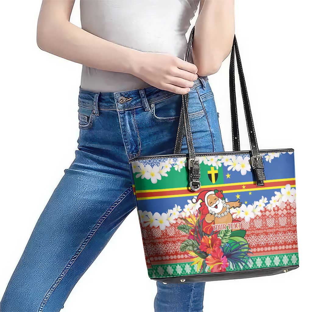 Personalised Tafea Joyeux Noel Leather Tote Bag Proud To Be a Ni-Van Sand Drawing Art - Polynesian Pride