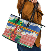 Personalised Tafea Joyeux Noel Leather Tote Bag Proud To Be a Ni-Van Sand Drawing Art - Polynesian Pride