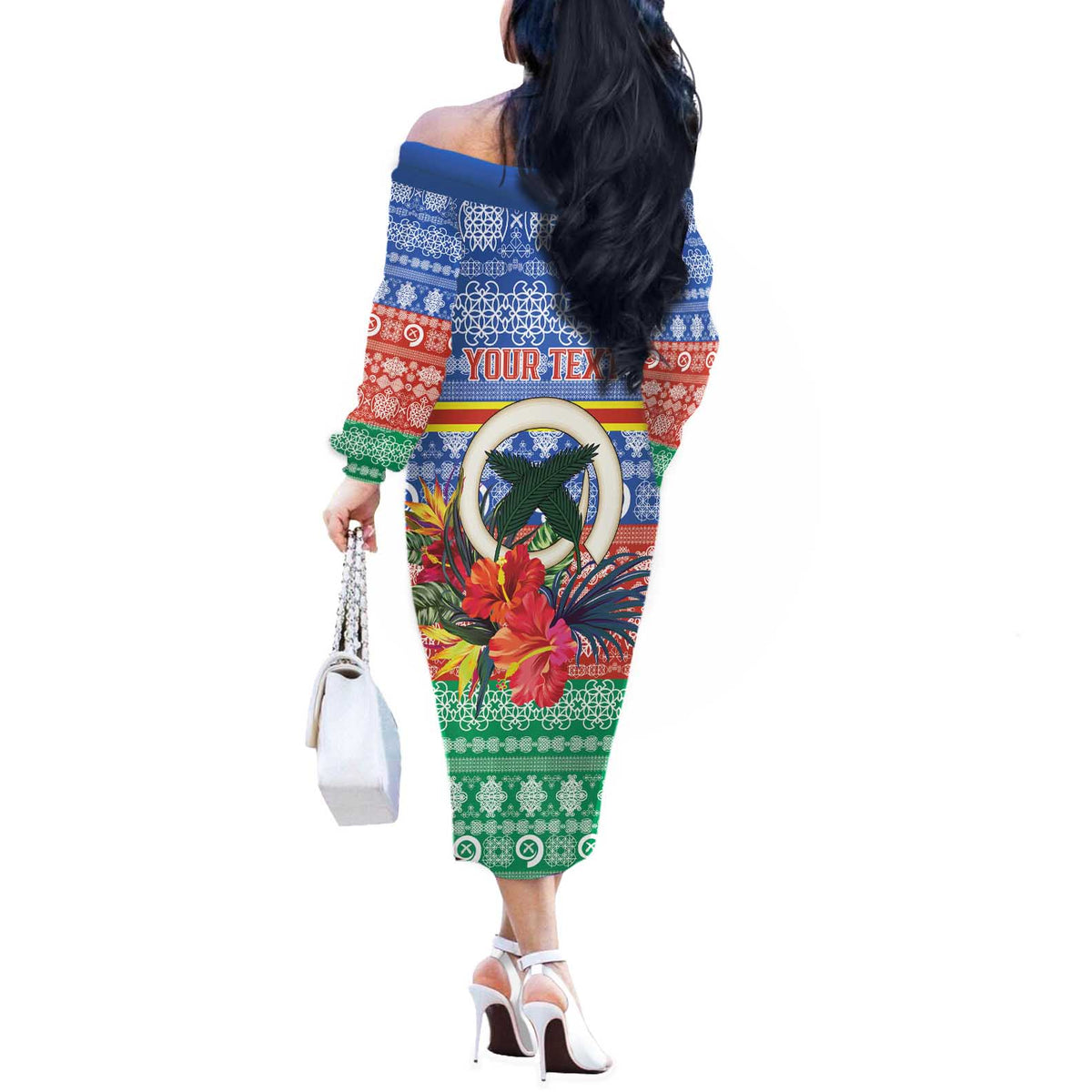Personalised Tafea Joyeux Noel Off The Shoulder Long Sleeve Dress Proud To Be a Ni-Van Sand Drawing Art - Polynesian Pride