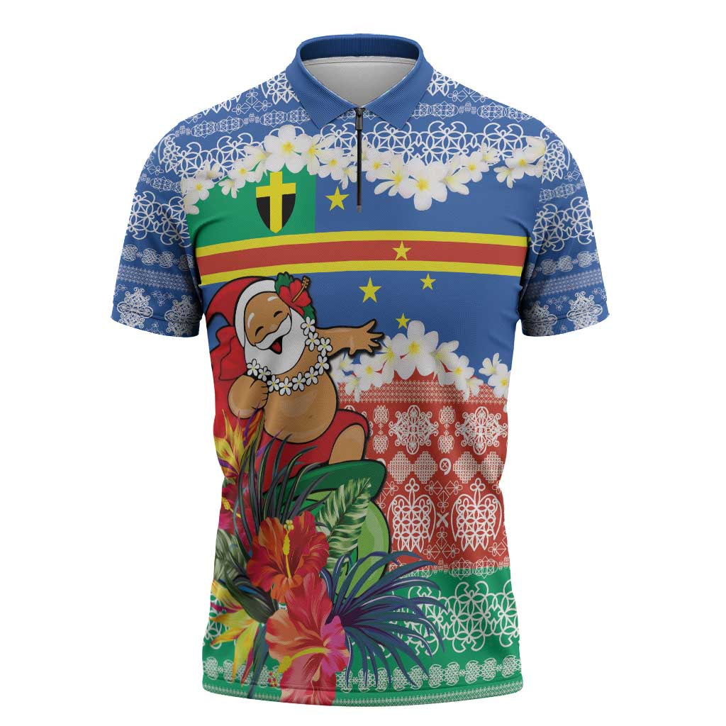 Personalised Tafea Joyeux Noel Zipper Polo Shirt Proud To Be a Ni-Van Sand Drawing Art - Polynesian Pride