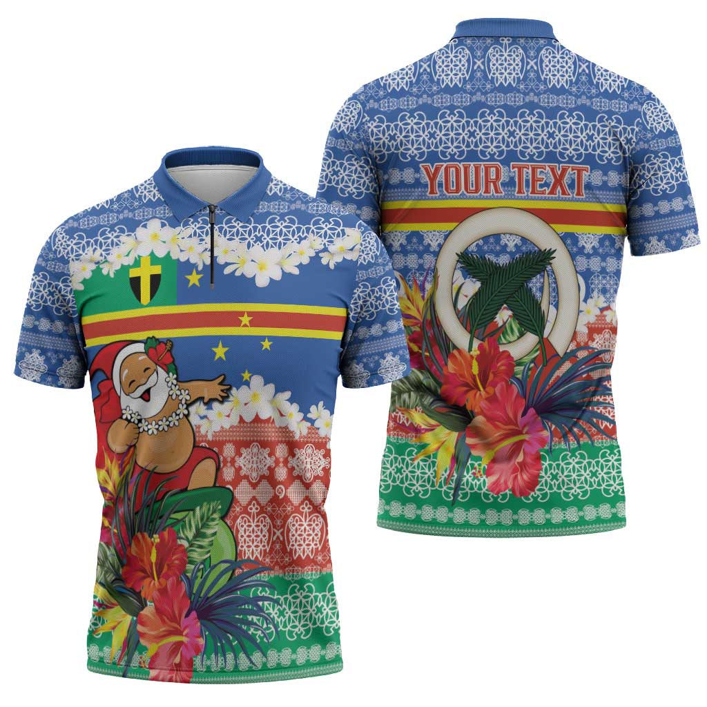 Personalised Tafea Joyeux Noel Zipper Polo Shirt Proud To Be a Ni-Van Sand Drawing Art - Polynesian Pride