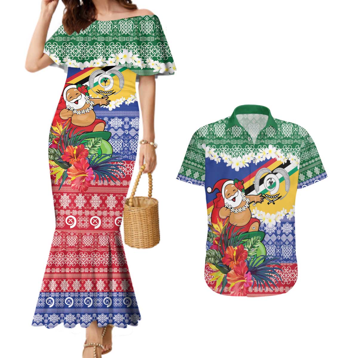 Personalised Torba Joyeux Noel Couples Matching Mermaid Dress and Hawaiian Shirt Proud To Be a Ni-Van Sand Drawing Art - Polynesian Pride