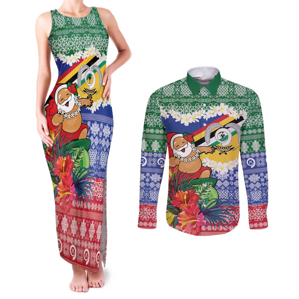 Personalised Torba Joyeux Noel Couples Matching Tank Maxi Dress and Long Sleeve Button Shirt Proud To Be a Ni-Van Sand Drawing Art LT9 Green - Polynesian Pride