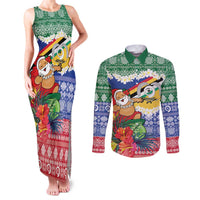 Personalised Torba Joyeux Noel Couples Matching Tank Maxi Dress and Long Sleeve Button Shirt Proud To Be a Ni-Van Sand Drawing Art LT9 Green - Polynesian Pride