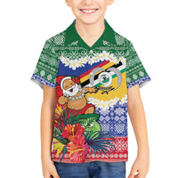 Personalised Torba Joyeux Noel Family Matching Long Sleeve Bodycon Dress and Hawaiian Shirt Proud To Be a Ni-Van Sand Drawing Art LT9 Son's Shirt Green - Polynesian Pride