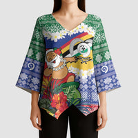 Personalised Torba Joyeux Noel Kimono Sleeve Blouse Proud To Be a Ni-Van Sand Drawing Art - Polynesian Pride