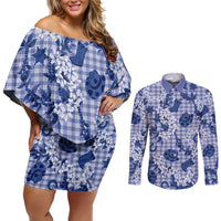 Mokihana Maile Ilima Leis Paniolo Palaka Couples Matching Off Shoulder Short Dress and Long Sleeve Button Shirt Hawaiian Polu Spirit - Polynesian Pride