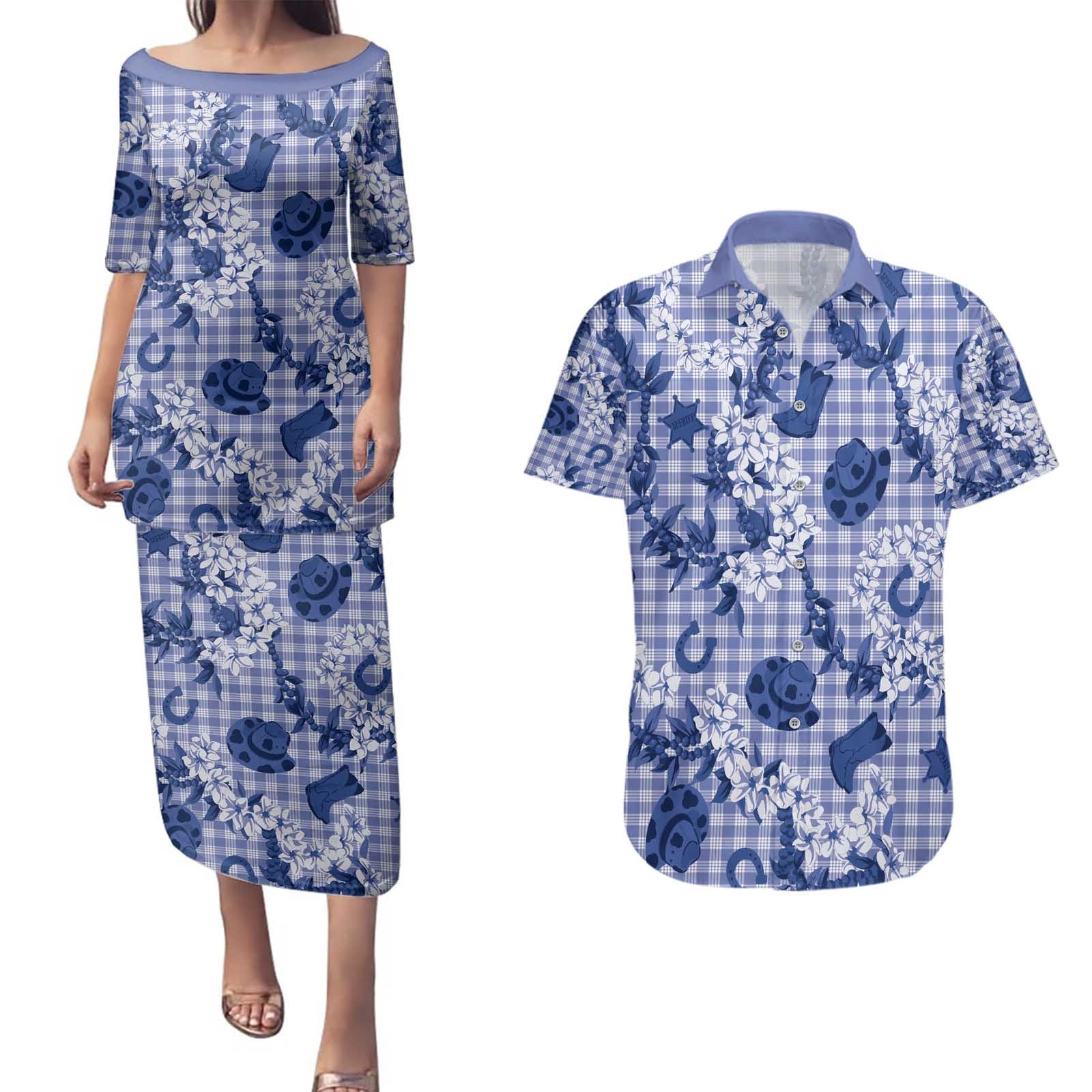 Mokihana Maile Ilima Leis Paniolo Palaka Couples Matching Puletasi and Hawaiian Shirt Hawaiian Polu Spirit - Polynesian Pride