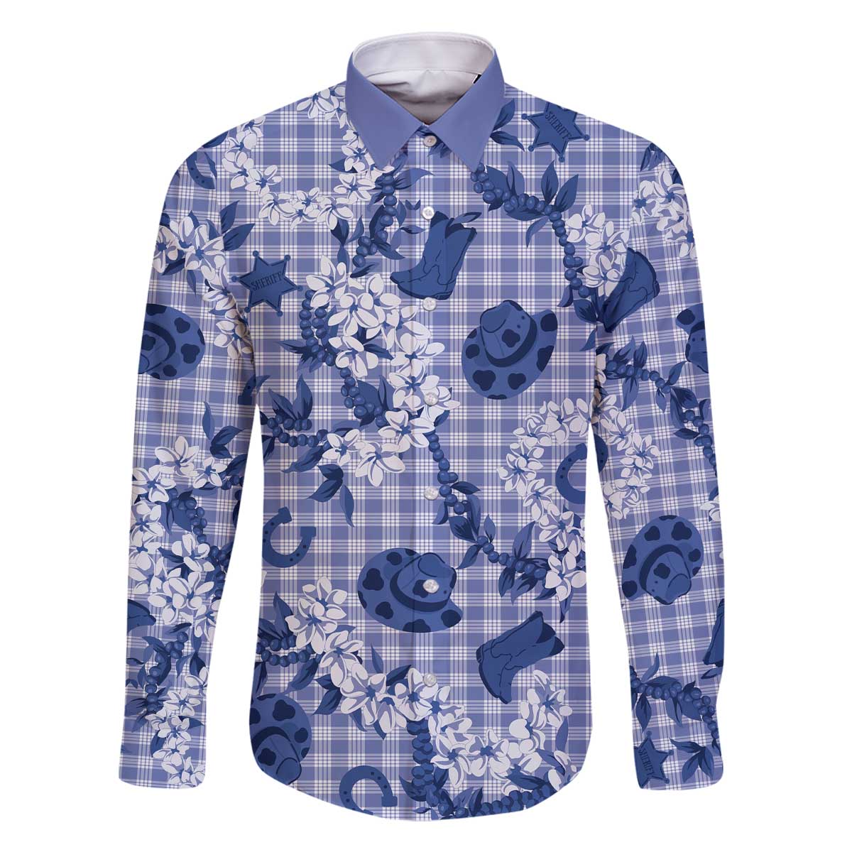 Mokihana Maile Ilima Leis Paniolo Palaka Family Matching Off The Shoulder Long Sleeve Dress and Hawaiian Shirt Hawaiian Polu Spirit - Polynesian Pride