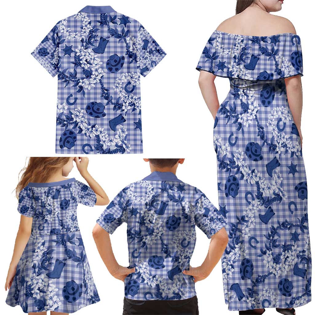 Mokihana Maile Ilima Leis Paniolo Palaka Family Matching Off Shoulder Maxi Dress and Hawaiian Shirt Hawaiian Polu Spirit - Polynesian Pride