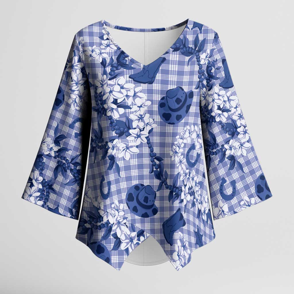 Mokihana Maile Ilima Leis Paniolo Palaka Kimono Sleeve Blouse Hawaiian Polu Spirit - Polynesian Pride