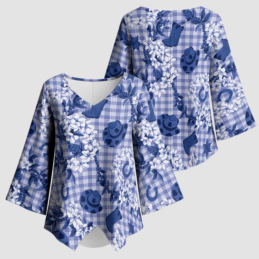 Mokihana Maile Ilima Leis Paniolo Palaka Kimono Sleeve Blouse Hawaiian Polu Spirit - Polynesian Pride