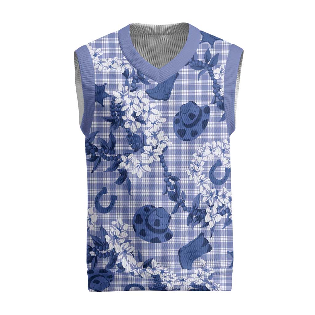 Mokihana Maile Ilima Leis Paniolo Palaka Christmas Knitted V-Neck Vest Hawaiian Polu Spirit LT9 Blue - Polynesian Pride