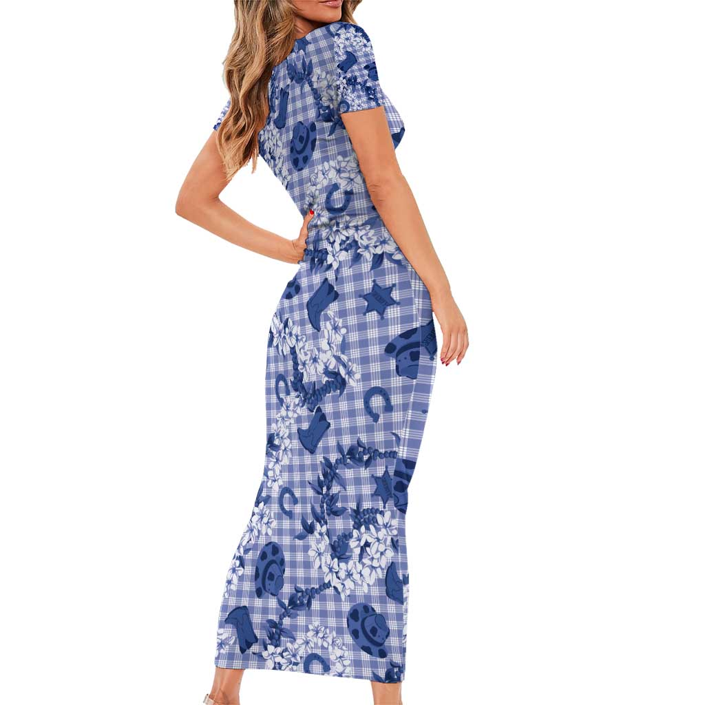 Mokihana Maile Ilima Leis Paniolo Palaka Short Sleeve Bodycon Dress Hawaiian Polu Spirit - Polynesian Pride