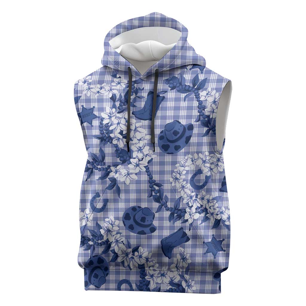 Mokihana Maile Ilima Leis Paniolo Palaka Sleeveless Hoodie Hawaiian Polu Spirit LT9 Blue - Polynesian Pride