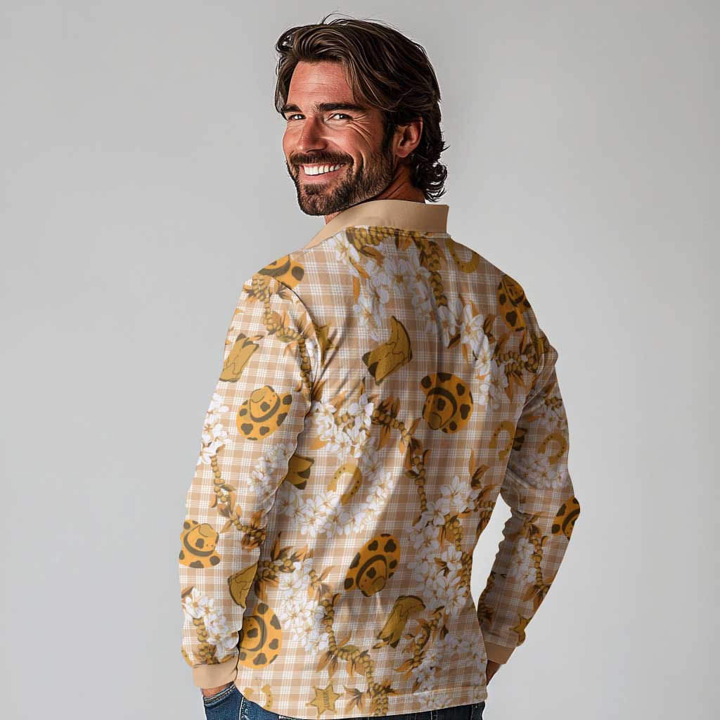 Mokihana Maile Ilima Leis Paniolo Palaka Long Sleeve Polo Shirt Hawaiian Kula Spirit - Polynesian Pride