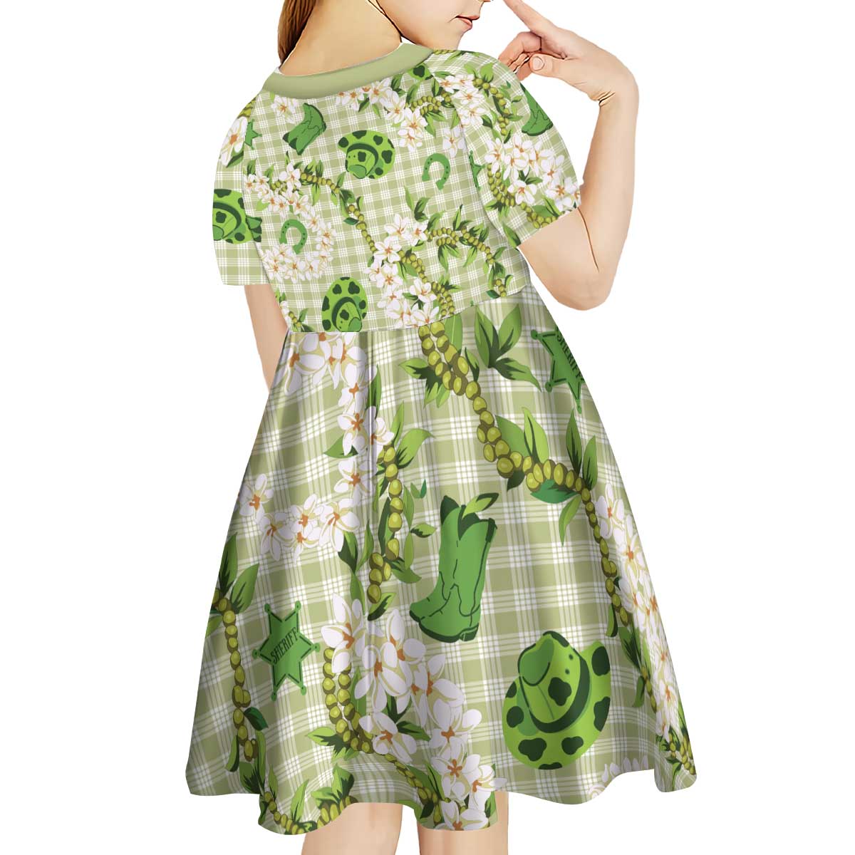 Mokihana Maile Ilima Leis Paniolo Palaka Kid Short Sleeve Dress Hawaiian Omaomo Ala Spirit - Polynesian Pride