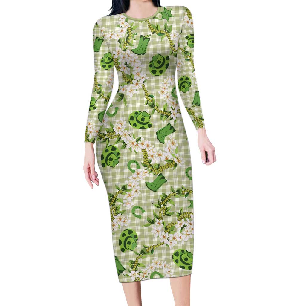 Mokihana Maile Ilima Leis Paniolo Palaka Long Sleeve Bodycon Dress Hawaiian Omaomo Ala Spirit - Polynesian Pride