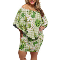 Mokihana Maile Ilima Leis Paniolo Palaka Off Shoulder Short Dress Hawaiian Omaomo Ala Spirit - Polynesian Pride