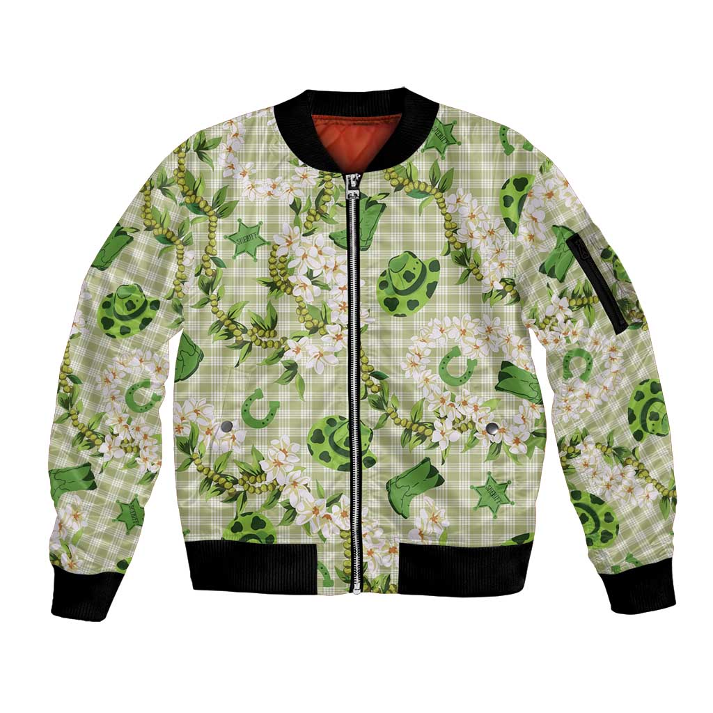 Mokihana Maile Ilima Leis Paniolo Palaka Sleeve Zip Bomber Jacket Hawaiian Omaomo Ala Spirit - Polynesian Pride