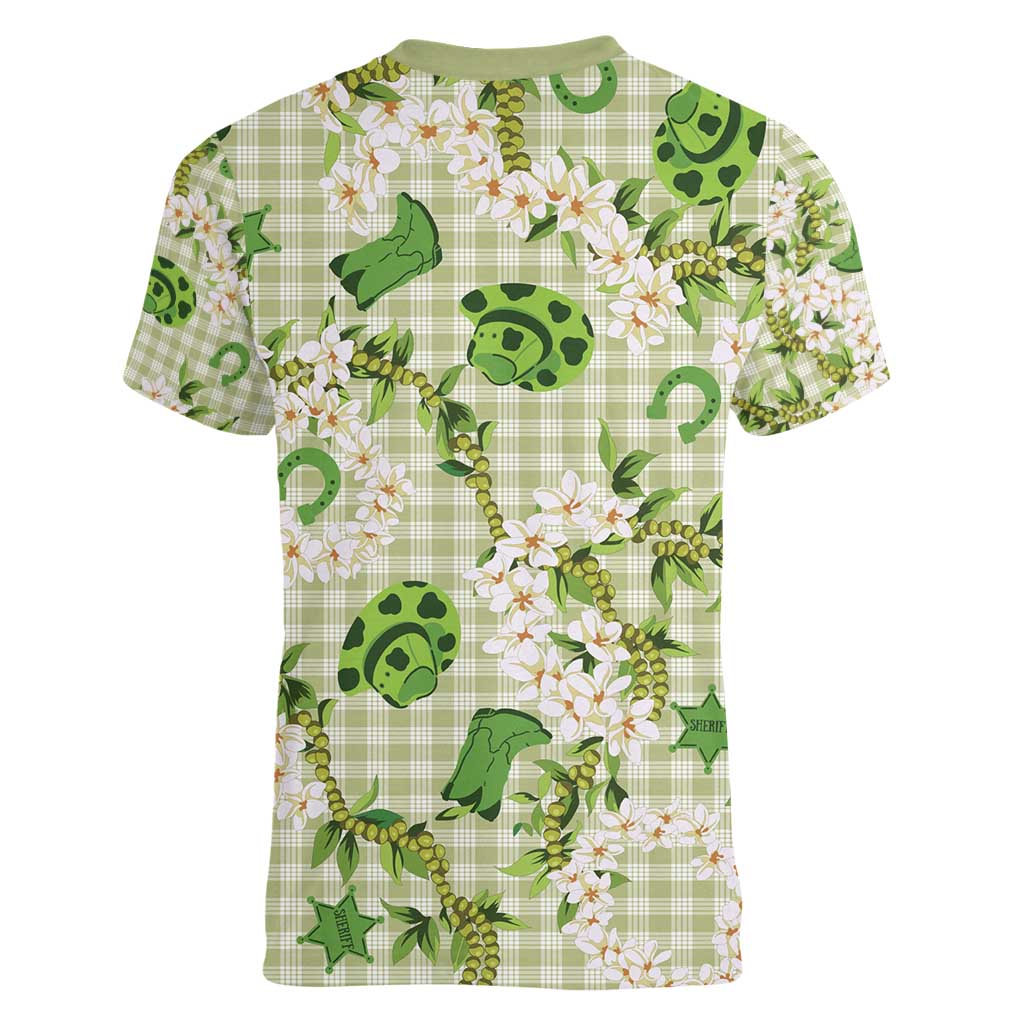 Mokihana Maile Ilima Leis Paniolo Palaka Women V-Neck T-Shirt Hawaiian Omaomo Ala Spirit - Polynesian Pride