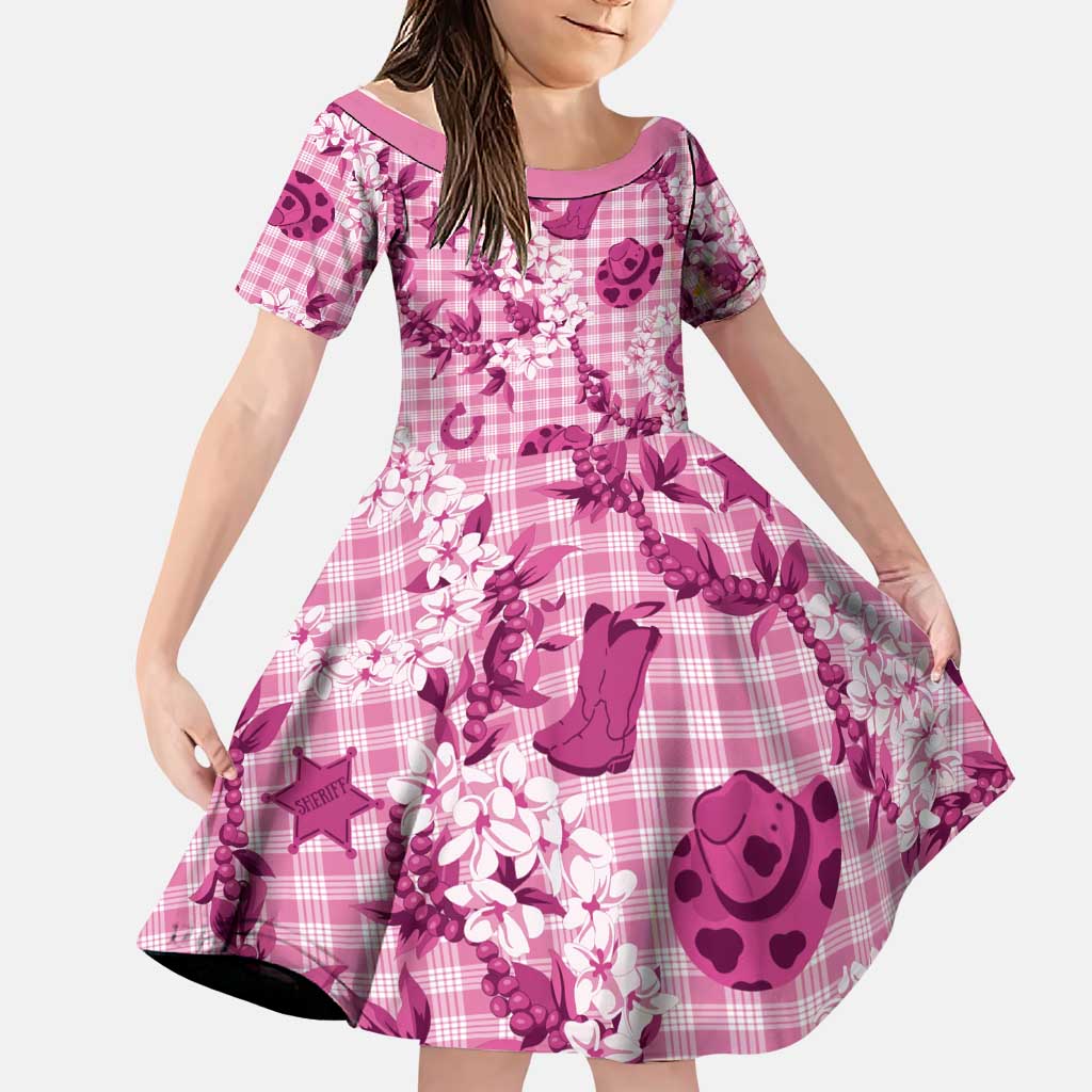 Mokihana Maile Ilima Leis Paniolo Palaka Family Matching Off Shoulder Maxi Dress and Hawaiian Shirt Hawaiian Omaomo Ulaula Spirit LT9 Daughter's Dress Pink - Polynesian Pride