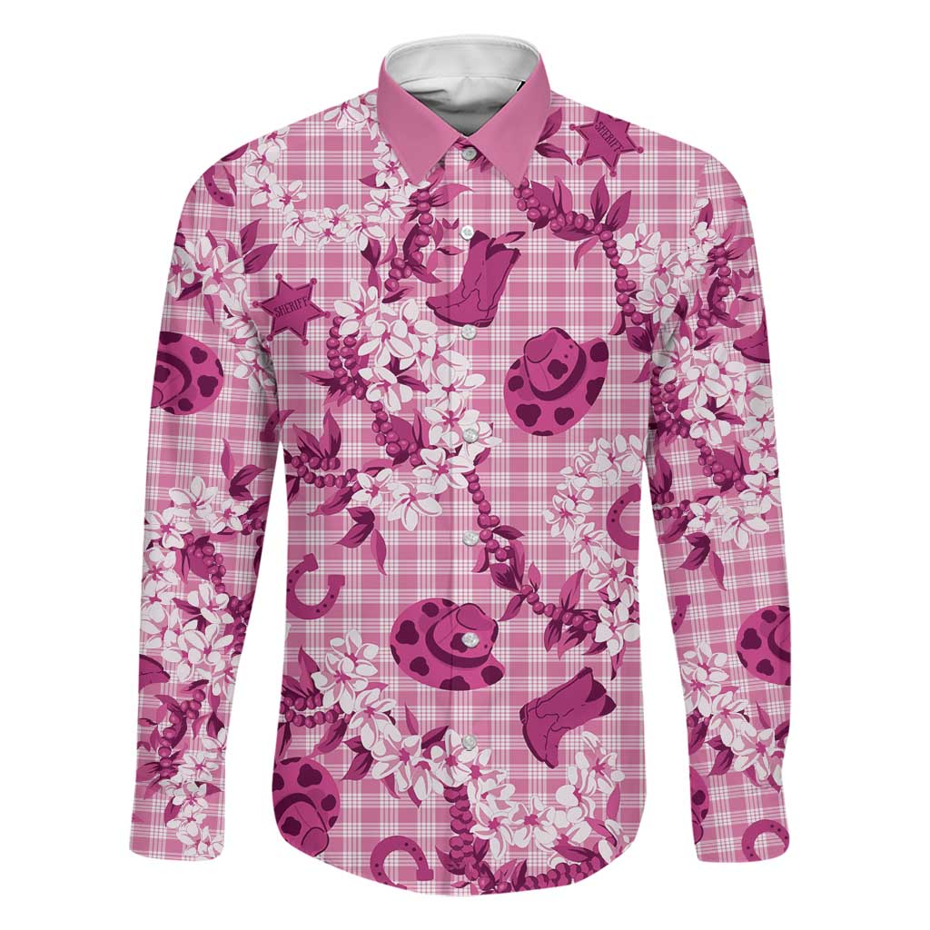 Mokihana Maile Ilima Leis Paniolo Palaka Family Matching Summer Maxi Dress and Hawaiian Shirt Hawaiian Omaomo Ulaula Spirit LT9 Dad's Shirt - Long Sleeve Pink - Polynesian Pride