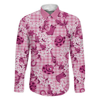 Mokihana Maile Ilima Leis Paniolo Palaka Family Matching Summer Maxi Dress and Hawaiian Shirt Hawaiian Omaomo Ulaula Spirit LT9 Dad's Shirt - Long Sleeve Pink - Polynesian Pride